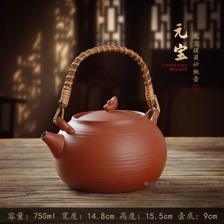 原矿薄胎砂铫壶煮水泡茶大容量功夫茶壶手工壶卡盖跳盖提梁煮茶壶