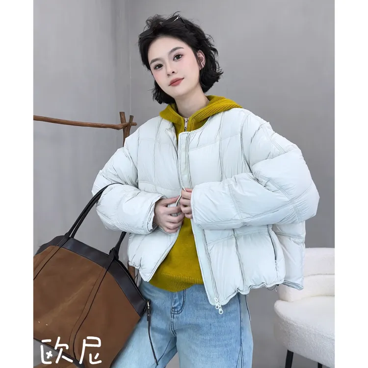 欧尼私服 2025冬季新款时尚设计感圆领方块羽绒服外套2510C7379