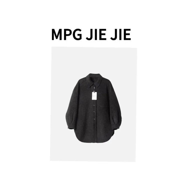 MPG JIEJIE【柏林的雾】冬季韩系大码背心黑色毛呢中长款韩版大衣