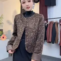 女时尚秋季ins印花短款小香风豹纹长袖短外套潮流