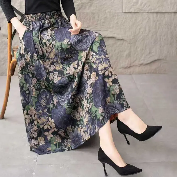 2025秋季新款裙子百搭高腰大摆松紧腰显瘦大码气质半身裙中长款