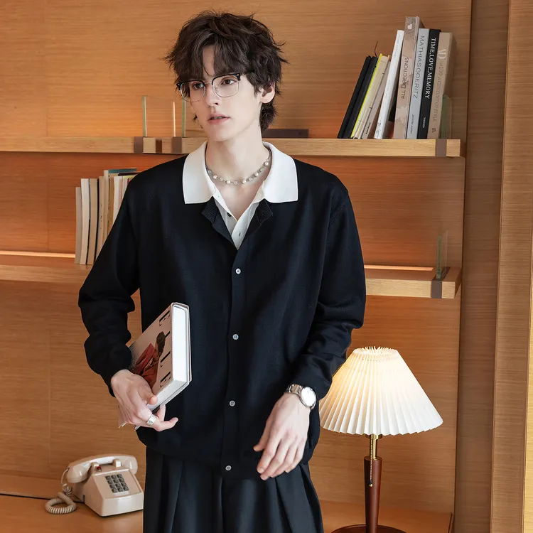 CHICERRO西西里男装秋季高级假两件开衫毛衣男男士长袖时尚休闲