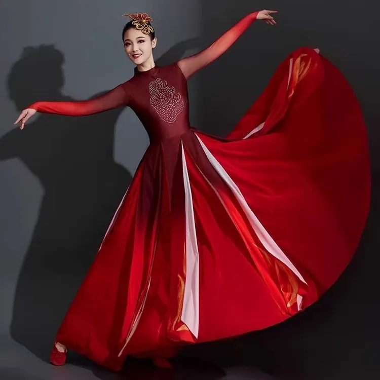 现代舞蹈演出服女子群舞星星之火同款舞台表演服当代飘逸大裙摆