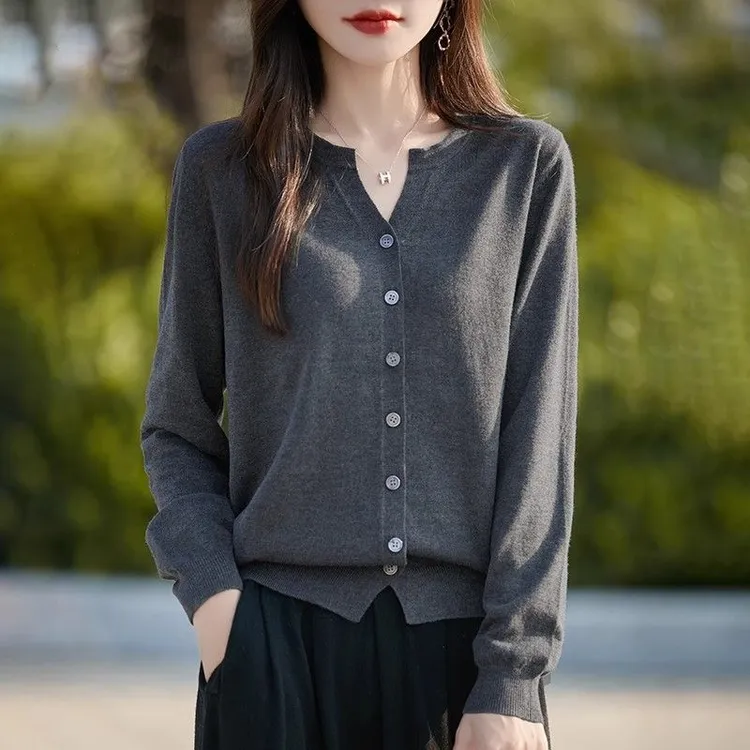 25春秋新款宽松显瘦女士开衫百搭针织衫休闲外套打底毛衣开衫长袖