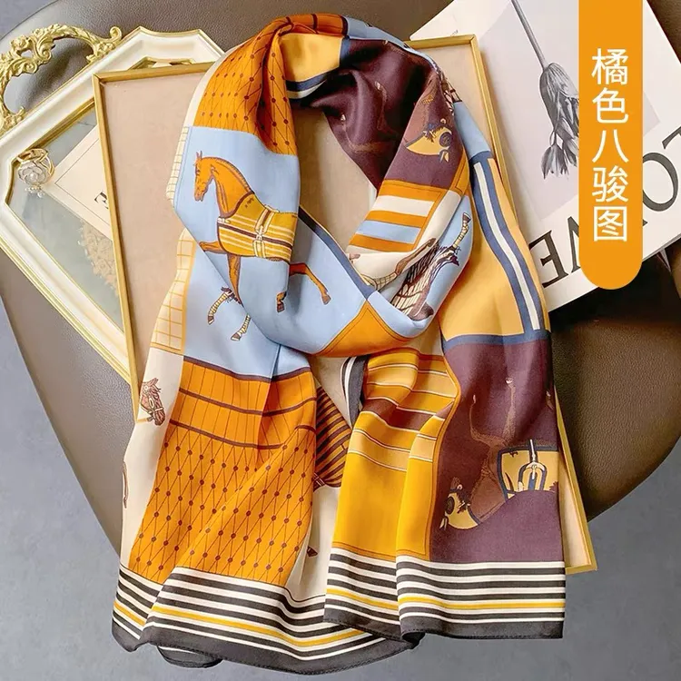 【拼色骏马】100%桑蚕丝 时尚百搭真丝长巾170x52cm