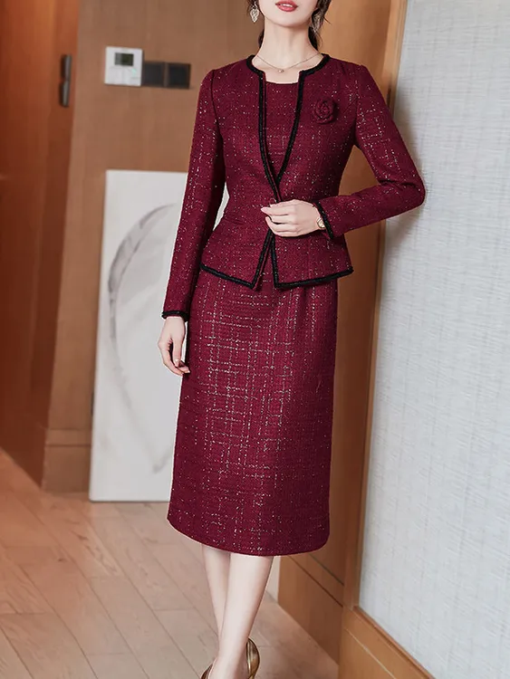 喜婆婆婚宴礼服秋冬装新款时尚气质修身显瘦红色套装妈妈装两件套