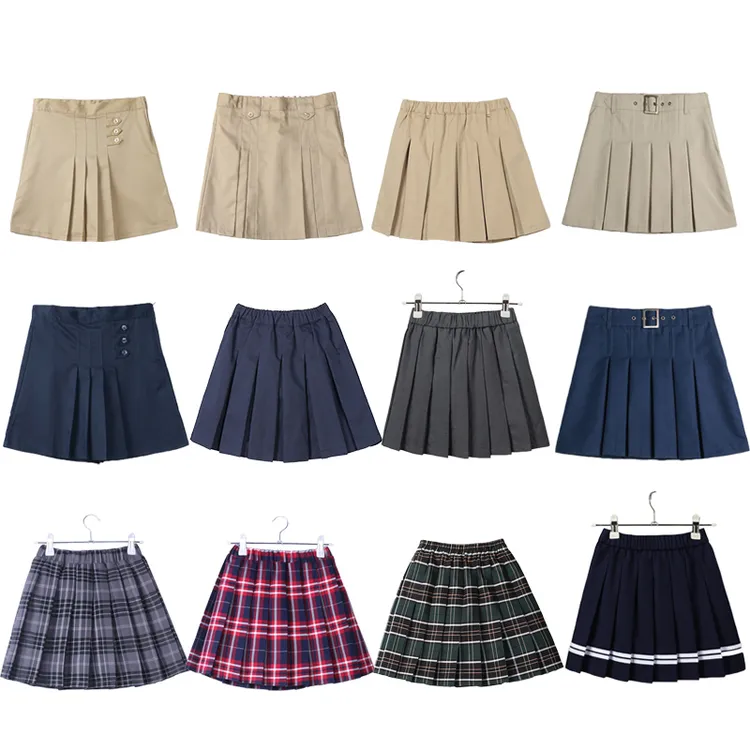 卡其色百褶裙女童半身裙儿童短裙米色裙裤藏青小学生校服裙子夏季