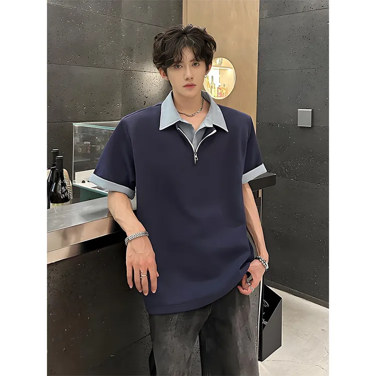 cleanfit半拉链短袖男款夏季痞帅高级感衬衫领t恤重磅正肩Polo衫