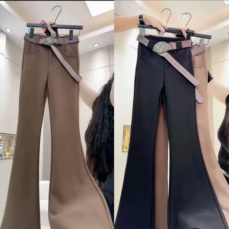 【送腰带】高腰显瘦弹力西装喇叭裤女百搭遮肉拖地微喇裤新款