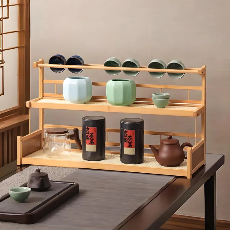 茶具置物架桌面小型博古架新中式非实木办公室茶桌紫砂壶摆放架子