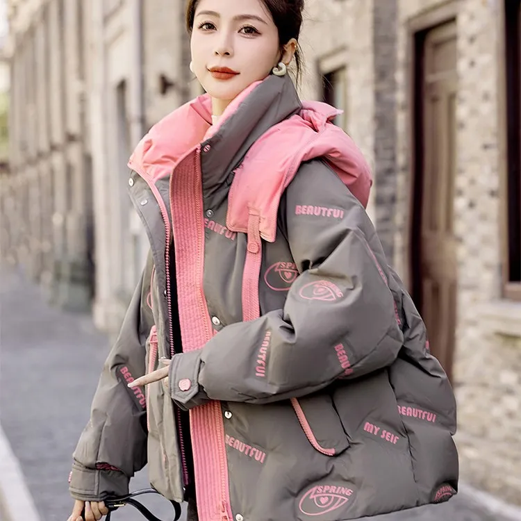 连帽短款羽绒棉服女2025冬季新款加厚外套高级感棉衣小个子面包服
