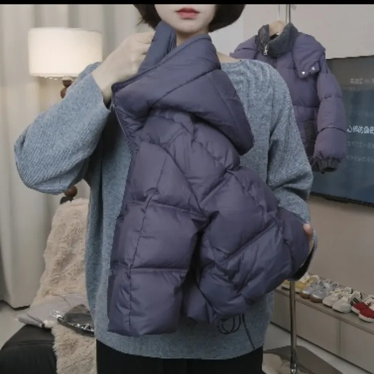 2026新年冬装烟紫色男女童韩版时尚纯色百搭款厚款保暖连帽棉服
