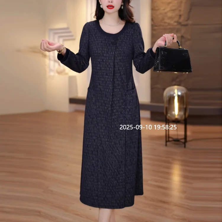 高端时尚气质连衣裙2025春秋新款女士优雅减龄显瘦遮肉修身中长裙