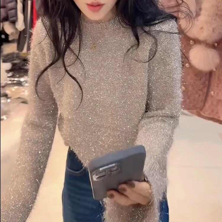 时尚显瘦气质超柔软圆领毛针织衫女2025秋冬新款长袖百搭套头毛衣