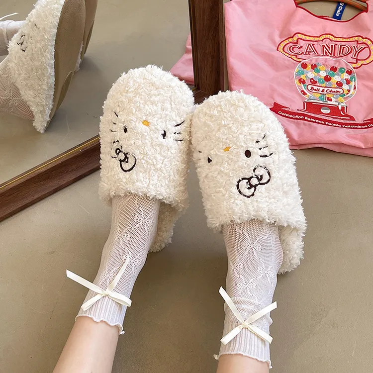 奶乎乎kitty！可爱卡通ins毛绒拖鞋秋冬室内家居保暖防滑女款