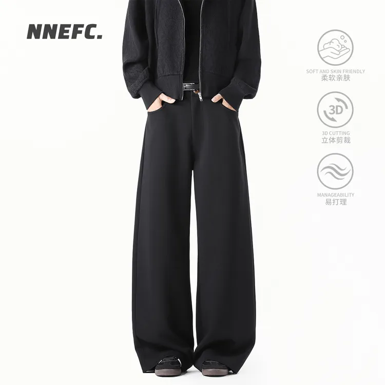 NNEFC垂感宽松慵懒风运动卫裤男女秋季直筒阔腿情侣弯刀休闲裤子