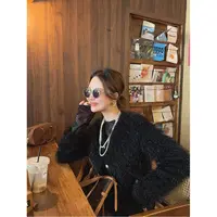 智英欧尼 黑毛绒绒~【黑色外套开衫气质秋冬小众炸街高级感女装】