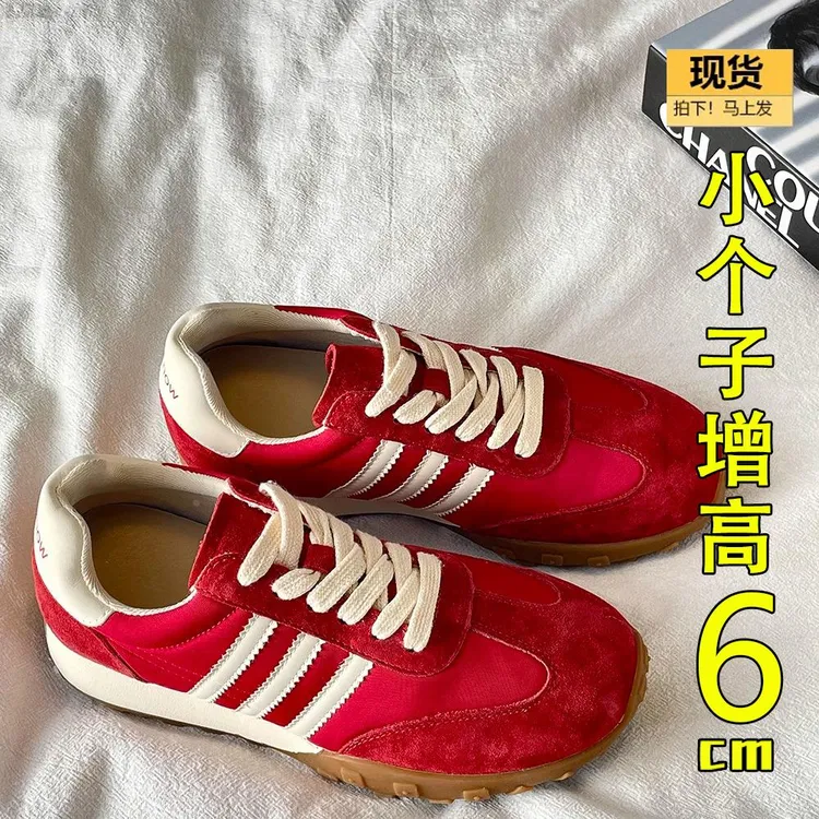 德国原版红色德训女鞋厚底韩版复古厚底鞋2025夏新款休闲正品阿甘