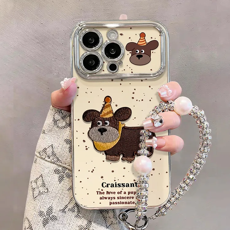 波点腊肠狗适用苹果15华为vivo/oppo小米iPhone16电镀视窗手机壳
