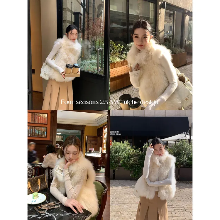 区区欧阳软黄金整皮皮草马甲女冬季皮毛一体年轻款毛毛外套