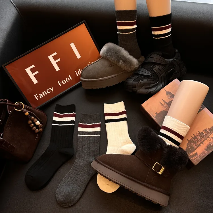 FFI羊毛拉毛冬季保暖设计款搭鲨裤百搭高级中筒堆堆袜MQ2608
