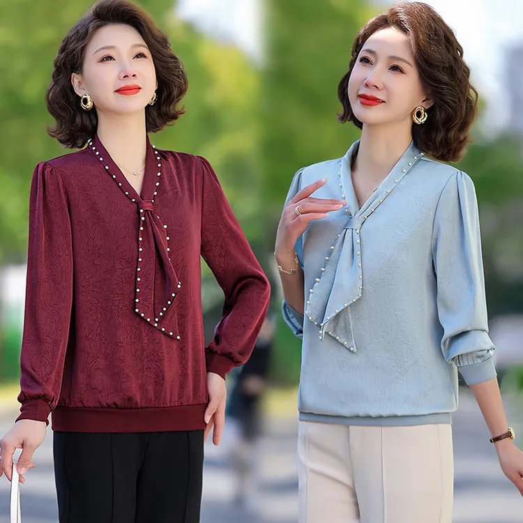 妈妈装时尚小衫春秋时尚绣花夏装衬衫长袖秋装中老年女装宽松洋气