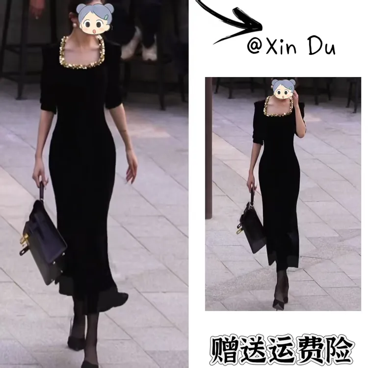 2025秋季新款时尚显瘦气质女士网红洋气连衣裙百搭款D22702