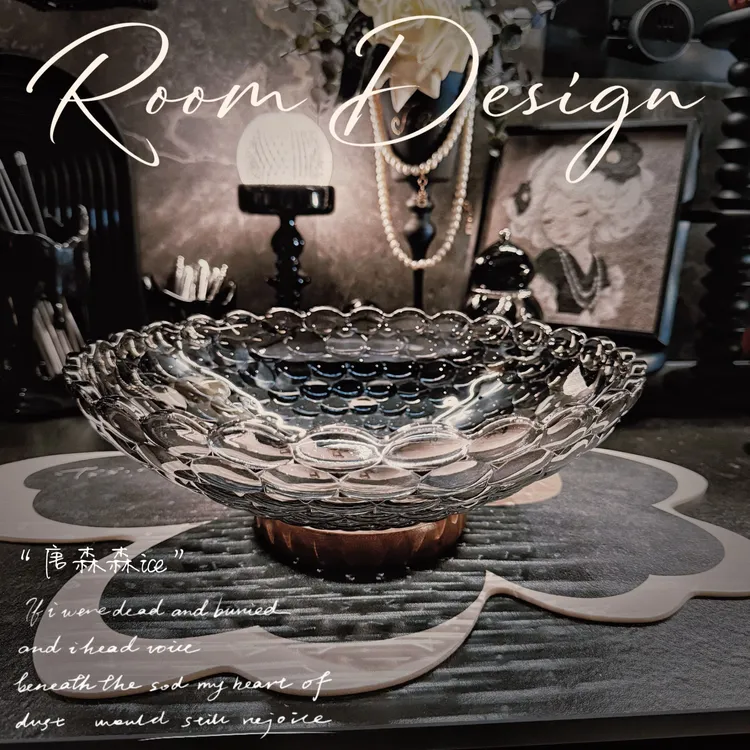 【原创设计】新款水晶玻璃水果盘客厅茶几干果坚大号果盘轻奢雨珠盘