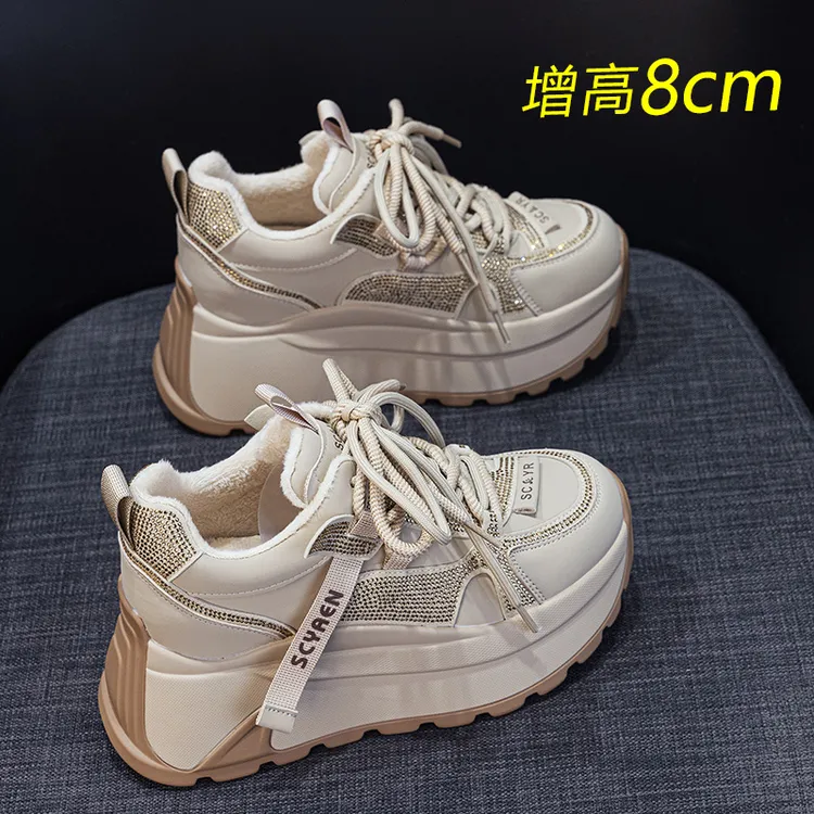 秋冬加绒老爹鞋女厚底增高鞋舒适休闲运动鞋小个子女鞋小码33码鞋