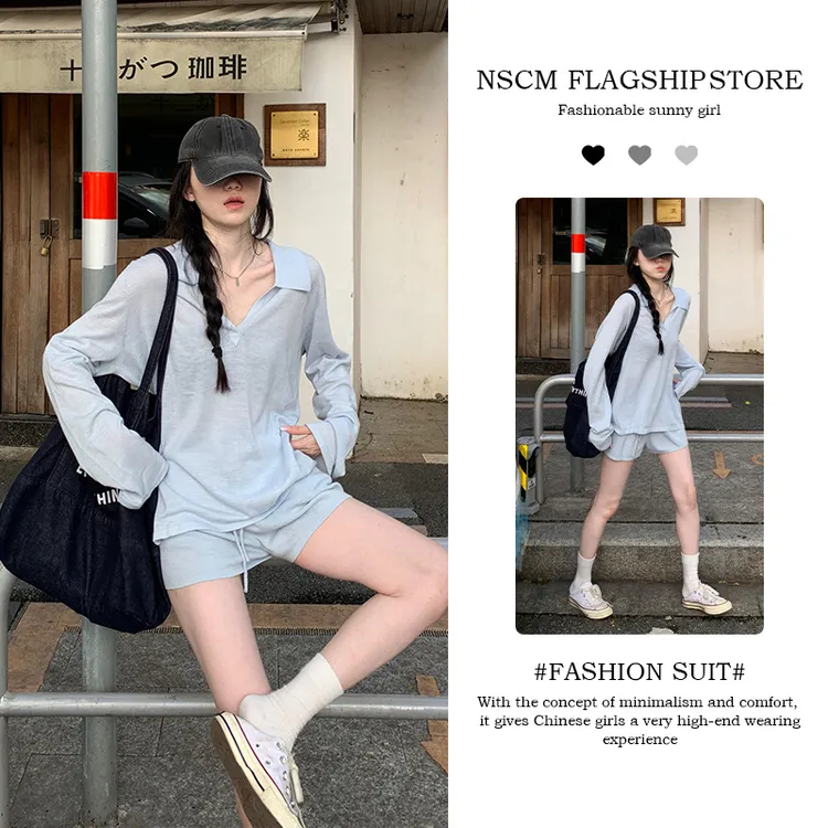 NSCM早新新款老钱风松弛感女装慵懒风轻薄POLO领T恤上衣短裤套装