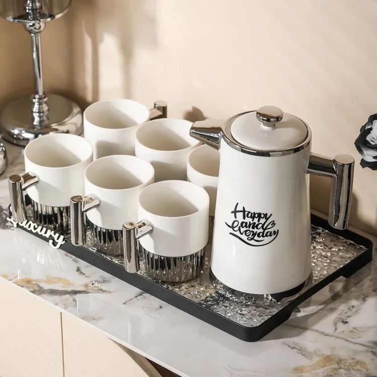 陶瓷冷水壶水杯家用套装轻奢下午茶茶具杯子喝水壶客厅待客用杯具