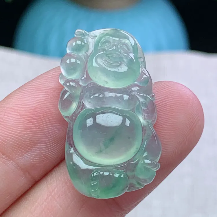 k缅甸天然翡翠A货30-17.1-6.1玉石冰种晴水布袋佛吊坠礼物冰透