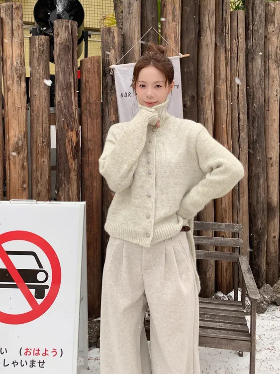 亚露yalu lune韩版高级感立领单排扣宽松针织上衣加厚秋冬女