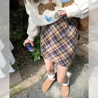 格纹半身裙女穿搭小众设计感裙子女微胖大码格子半身裙SY08