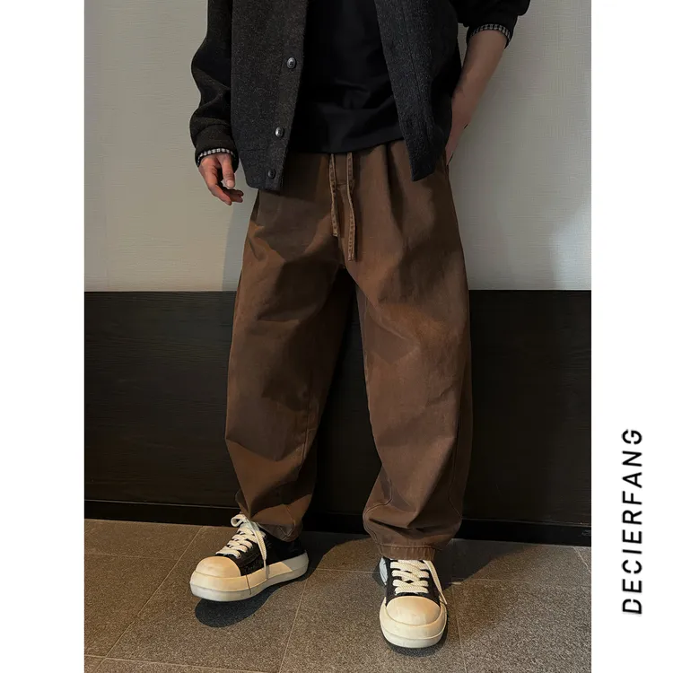 秋季加厚复古百搭纯棉工装休闲裤男潮牌直筒休闲裤宽松休闲长裤子