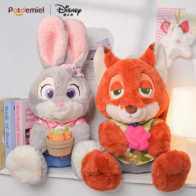 potdemiel迪士尼正版疯狂动物城朱迪抱萝卜尼克抱爪爪冰公仔