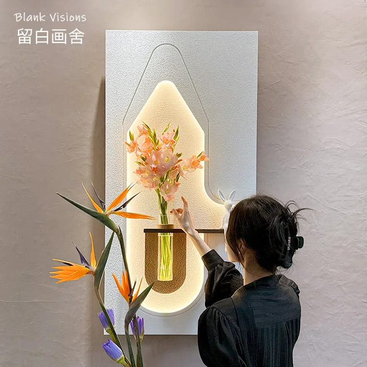 留白画舍奶油风砂岩立体水培绿植装饰画可用于玄关客厅餐厅挂画