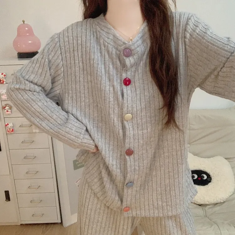 韩系多巴胺睡衣女秋冬季德绒2025新款加厚长袖甜美简约家居服套装