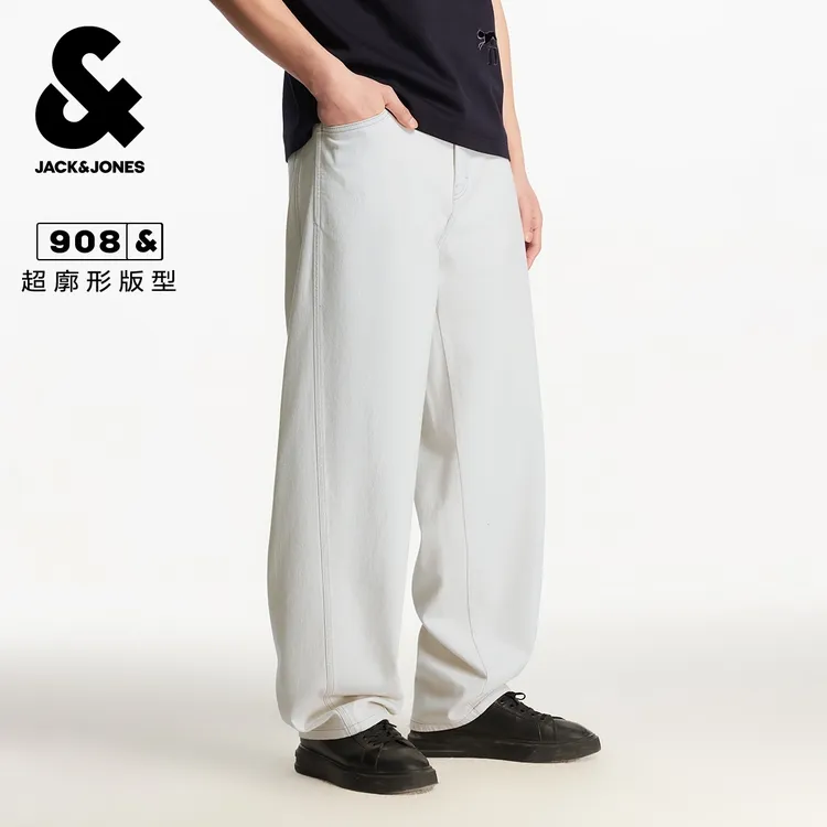 杰克琼斯男装秋季新款logo皮标日常休闲舒适百搭宽松牛仔裤裤子