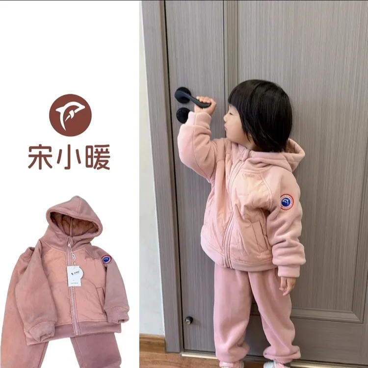 【8090暖居】冬季新款绗缝连帽海豚绒外穿套装NJ-25018
