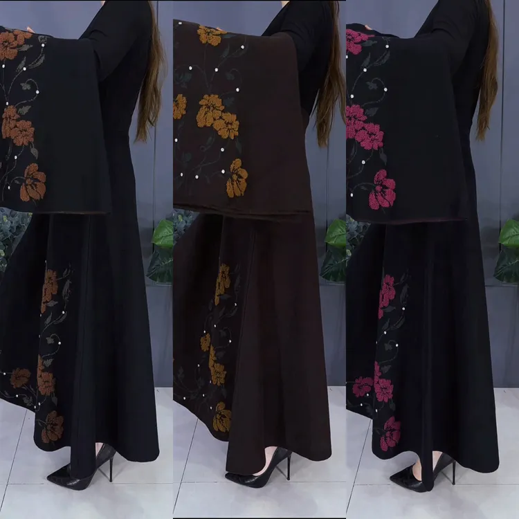 9652-1#秋冬带钻立体花朵时尚洋气百搭大摆女士半身裙