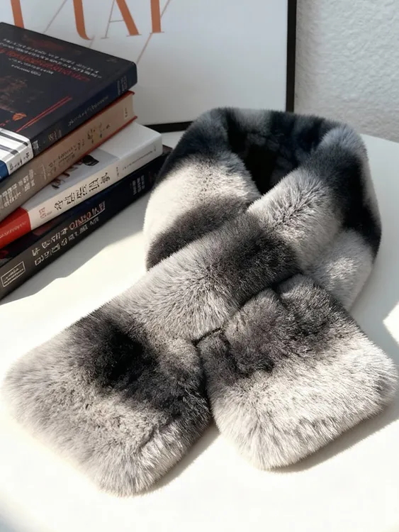 龙猫百搭时尚保暖加厚撞色简约围脖女秋冬毛毛围巾仿皮草2025新款