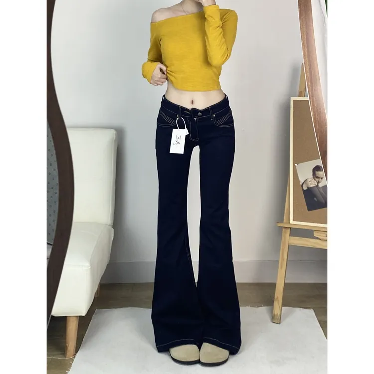 黑色辣妹微喇牛仔裤女2025秋季新款美式低腰修身显瘦马蹄裤拖地裤