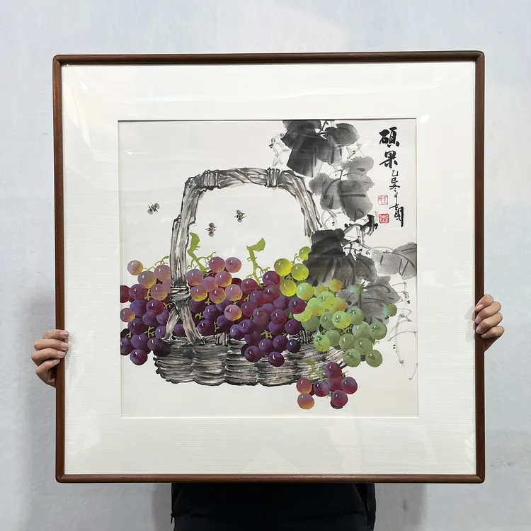带框王立国亲笔手绘三尺斗方国画葡萄硕果餐厅客厅走廊挂画书画