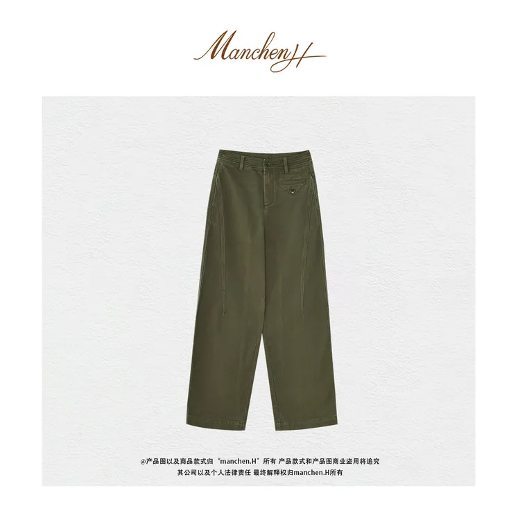曼辰manchenh"绿野迷踪长腿裤"意大利进口高密加厚斜纹棉长腿裤