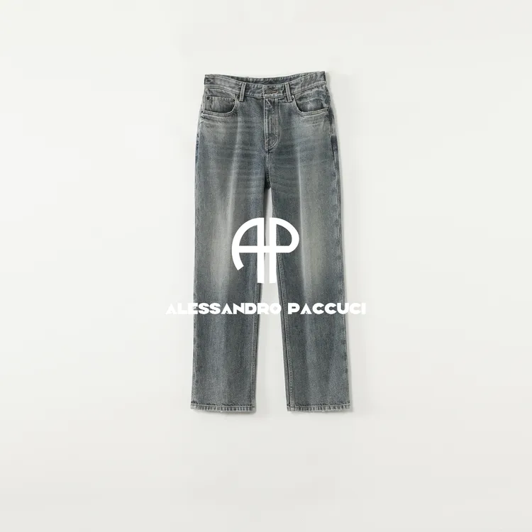 AP洛哥53105NK棉加绒脚口磨破设计小直筒复古时尚休闲牛仔长裤