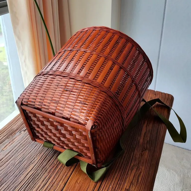 红背篓道具加厚复古箩筐表演背带竹筐果蔬竹皮竹编采摘头层加厚有