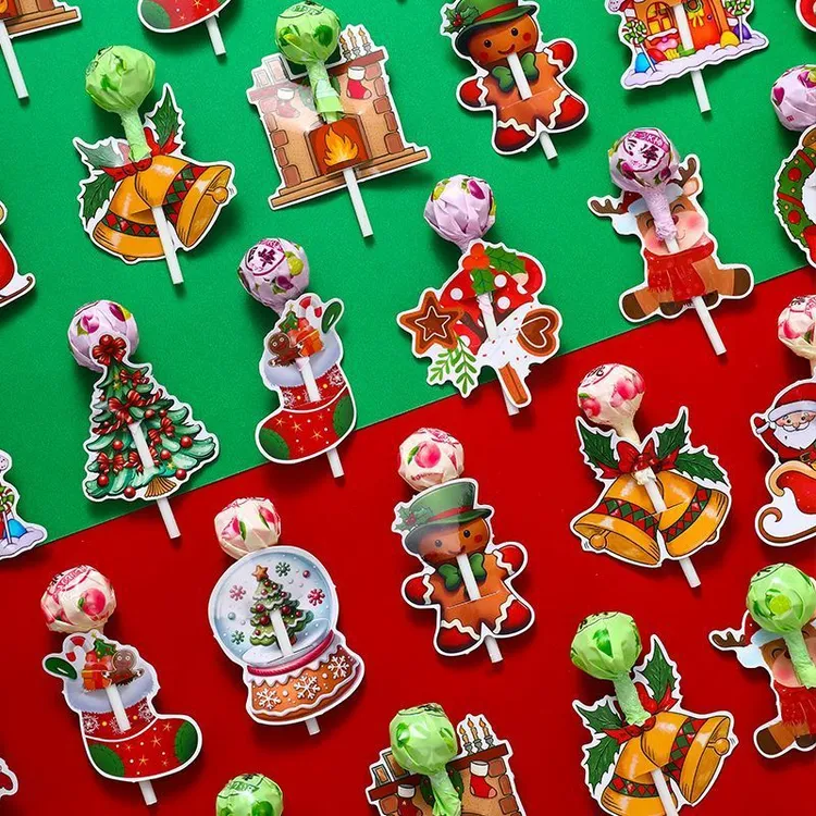 圣诞节创意卡纸水果味棒棒糖装饰解馋小零食糖果学生奖励礼物分享