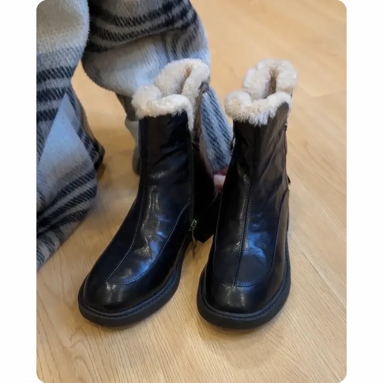 厚底加绒雪地靴女2025年新款冬季瘦瘦靴保暖棉鞋毛毛鞋小个子短靴