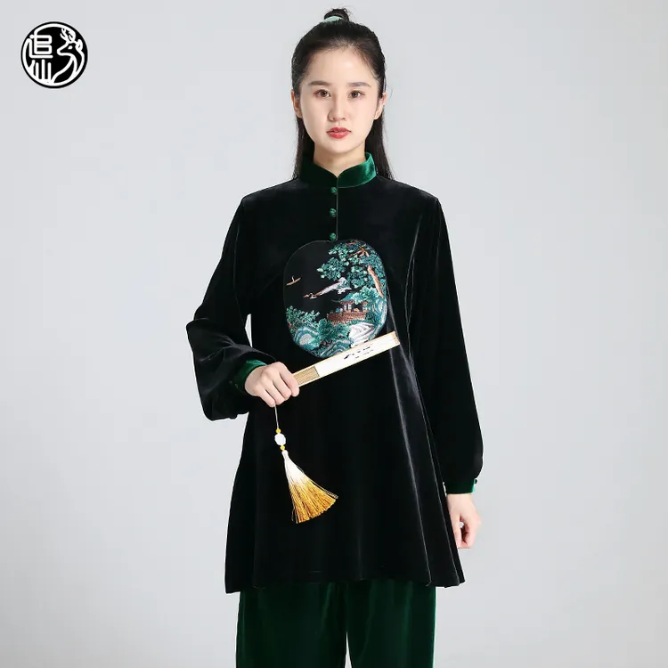 追仙太极秋冬新款武术比赛太极拳加厚加绒保暖南韩绒太极服金丝绒